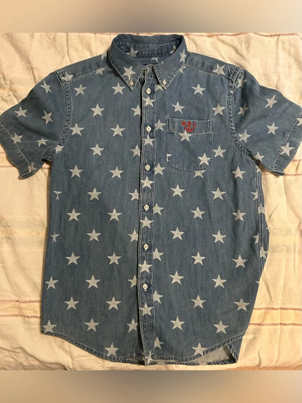 Ralph Lauren Boy’s Big Kid RRL Denim and Star Print Chambrey Short Sleeve Shirt